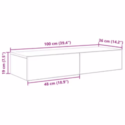 vidaXL Wall Shelf with Drawers Floating Storage Display Shelf Engineered Wood - artisan oak, 100 x 36 x 19 cm - Additional view 3