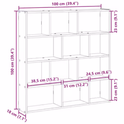vidaXL Wall Cube Shelf Floating Storage Shelf 12 Compartments Engineered Wood - grey sonoma