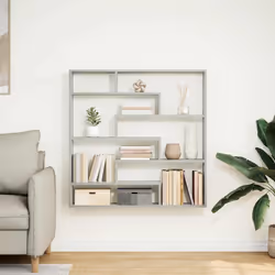 vidaXL Wall Cube Shelf Floating Storage Shelf 7 Compartments Engineered Wood - grey sonoma