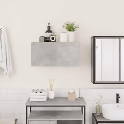 vidaXL Bathroom Wall Cabinet Hanging Wall Storage Cupboard Engineered Wood - concrete grey, 60 x 25 x 30 cm - Additional view 2