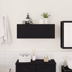 vidaXL Bathroom Wall Cabinet Hanging Wall Storage Cupboard Engineered Wood - black, 80 x 25 x 30 cm - Additional view 2