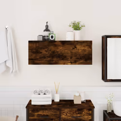 vidaXL Bathroom Wall Cabinet Hanging Wall Storage Cupboard Engineered Wood - smoked oak, 80 x 25 x 30 cm - Additional view 2