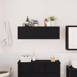 vidaXL Bathroom Wall Cabinet Hanging Wall Storage Cupboard Engineered Wood - black, 100 x 25 x 30 cm - Additional view 2