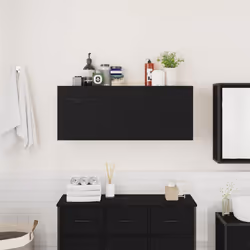 vidaXL Bathroom Wall Cabinet Hanging Wall Storage Cupboard Engineered Wood - black, 100 x 25 x 40 cm - Additional view 2