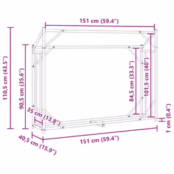 vidaxL Firewood Rack with Rain Cover 100.5x100.5x110.5 cm Galvanised Steel - 151 x 40.5 x 110.5 cm