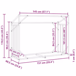 vidaxL Firewood Rack with Rain Cover 100.5x100.5x110.5 cm Galvanised Steel - 151 x 60.5 x 110.5 cm
