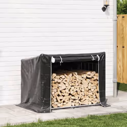 vidaxL Firewood Rack with Rain Cover 100.5x100.5x110.5 cm Galvanised Steel - 150.5 x 100.5 x 110.5 cm