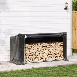 vidaxL Firewood Rack with Rain Cover 100.5x100.5x110.5 cm Galvanised Steel - 200.5 x 80.5 x 110.5 cm - Additional view 2