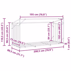 vidaxL Firewood Rack with Rain Cover 100.5x100.5x110.5 cm Galvanised Steel - 200.5 x 80.5 x 110.5 cm - Additional view 3