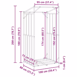 vidaxL Firewood Rack with Rain Cover 100.5x100.5x110.5 cm Galvanised Steel - 100 x 80 x 200 cm