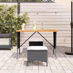 vidaXL Garden Table with Acacia Wood Top Black 105x75x72 cm Poly Rattan - black