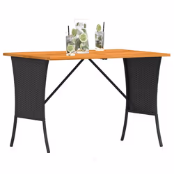 vidaXL Garden Table with Acacia Wood Top Black 105x75x72 cm Poly Rattan - black