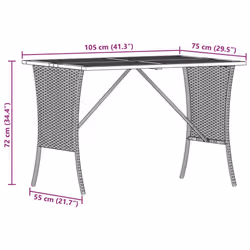 vidaXL Garden Table with Acacia Wood Top Black 105x75x72 cm Poly Rattan - grey - Additional view 9