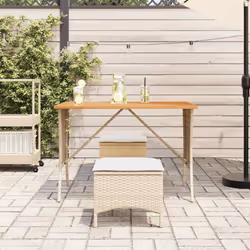vidaXL Garden Table with Acacia Wood Top Black 105x75x72 cm Poly Rattan - beige