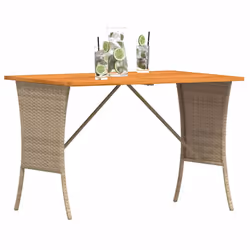 vidaXL Garden Table with Acacia Wood Top Black 105x75x72 cm Poly Rattan - beige