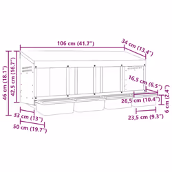 vidaXL Chicken Nesting Box 2 Compartments Wall-Mounted Galvanised Steel - 106 x 50 x 46 cm