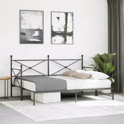 vidaXL Daybed with Trundle without Mattress Black 100x200 cm Steel sofa bed - black, 75 x 190 cm/with trundle - Additional view 2