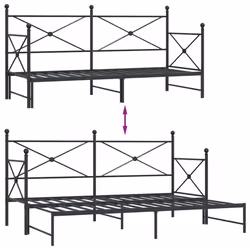 vidaXL Daybed with Trundle without Mattress Black 100x200 cm Steel sofa bed - black, 75 x 190 cm/with trundle - Additional view 8