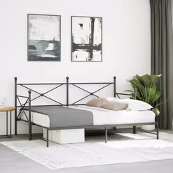 vidaXL Daybed with Trundle without Mattress Black 100x200 cm Steel sofa bed - black, 90 x 200 cm/with trundle - Additional view 2