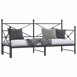 vidaXL Daybed with Trundle without Mattress Black 100x200 cm Steel sofa bed - black, 90 x 200 cm/with trundle - Additional view 4