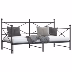 vidaXL Daybed with Trundle without Mattress Black 100x200 cm Steel sofa bed - black, 100 x 200 cm/with trundle - Additional view 4