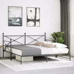 vidaXL Daybed with Trundle without Mattress Black 100x200 cm Steel sofa bed - black, 107 x 203 cm/with trundle - Additional view 2