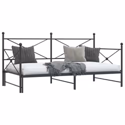 vidaXL Daybed with Trundle without Mattress Black 100x200 cm Steel sofa bed - black, 107 x 203 cm/with trundle - Additional view 4