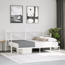 vidaXL Daybed with Trundle without Mattress Black 100x200 cm Steel sofa bed - white, 90 x 190 cm/with trundle - Additional view 2