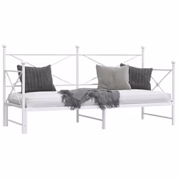 vidaXL Daybed with Trundle without Mattress Black 100x200 cm Steel sofa bed - white, 90 x 190 cm/with trundle - Additional view 4