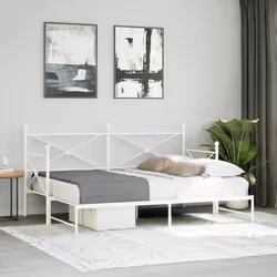 vidaXL Daybed with Trundle without Mattress Black 100x200 cm Steel sofa bed - white, 90 x 200 cm/with trundle - Additional view 2