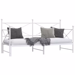 vidaXL Daybed with Trundle without Mattress Black 100x200 cm Steel sofa bed - white, 90 x 200 cm/with trundle - Additional view 4