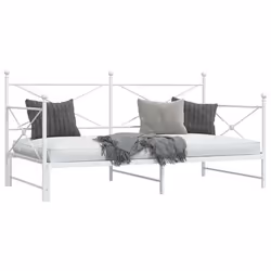 vidaXL Daybed with Trundle without Mattress Black 100x200 cm Steel sofa bed - white, 107 x 203 cm/with trundle - Additional view 4