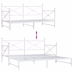 vidaXL Daybed with Trundle without Mattress Black 100x200 cm Steel sofa bed - white, 107 x 203 cm/with trundle - Additional view 8