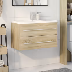 vidaXL Sink Cabinet with Built-in Basin Bathroom Sink Unit Engineered Wood - sonoma oak, 80 x 38.5 x 48 cm - Additional view 2