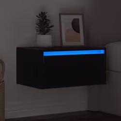 vidaXL Wall-mounted Bedside Cabinet with LED Lights Black Oak cabinet - Additional view 4