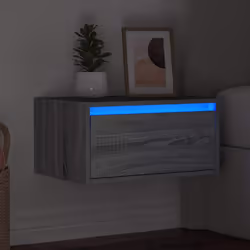 vidaXL Wall-mounted Bedside Cabinet with LED Lights Grey Sonoma cabinet - Additional view 4