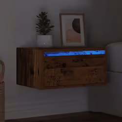 vidaXL Wall-mounted Bedside Cabinet with LED Lights Old Wood cabinet - Additional view 4