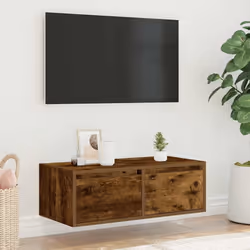 vidaXL TV Cabinet with LED Lights Smoked Oak 75x35.5x25 cm TV stand - Additional view 3