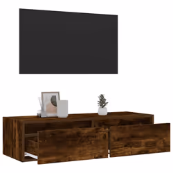 vidaXL TV Cabinet with LED Lights Smoked Oak 100X35.5x25 cm TV stand - Additional view 5