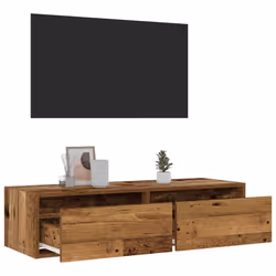 vidaXL TV Cabinet with LED Lights Old Wood 100X35.5x25 cm TV stand - Additional view 4