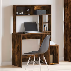 vidaXL Desk with Shelves Writing Compter Table Study Desk Engineered Wood - smoked oak