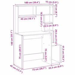 vidaXL Desk with Shelves Writing Compter Table Study Desk Engineered Wood - smoked oak - Additional view 8