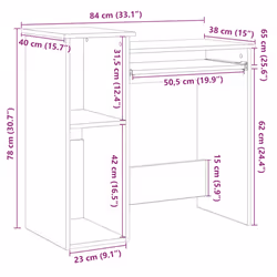 vidaXL Desk with Shelves White 84x40x78 cm Engineered Wood office desk - sonoma oak - Additional view 9