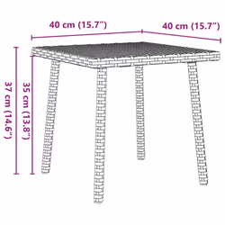 vidaXL Garden Coffee Table Rectangular Light Grey 40x40x37 cm Poly Rattan - brown, 40 x 40 x 37 cm