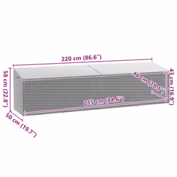 vidaXL Garden Storage Box Black 220x50x58 cm Poly Rattan garden storage box - light grey