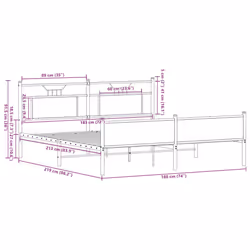 vidaXL Metal Bed Frame without Mattress Brown Oak 183x213 cm double bed