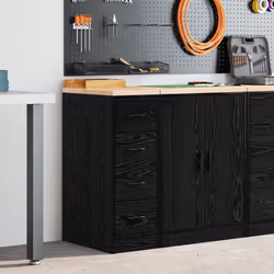 vidaXL Garage Storage Cabinet Smoked Oak 30x51x85 cm Solid Wood Pine cabinet - black, 30 x 51 x 85 cm - Additional view 2