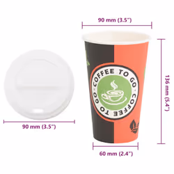 vidaXL Paper Coffee Cups with Lids 1000 pcs 16oz 400ml paper cup - 16oz/400ml