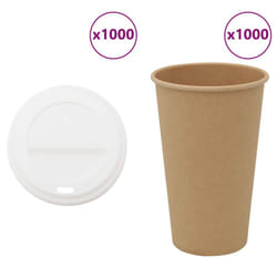 vidaXL Paper Coffee Cups with Lids Disposable Cup Hot Beverage Cup 1000 pcs - 16oz/400ml