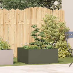 vidaXL Planter Outdoor Flower Pot Garden Raised Bed Patio Plant Pot Steel - steel/olive green, 80 x 80 x 40 cm
